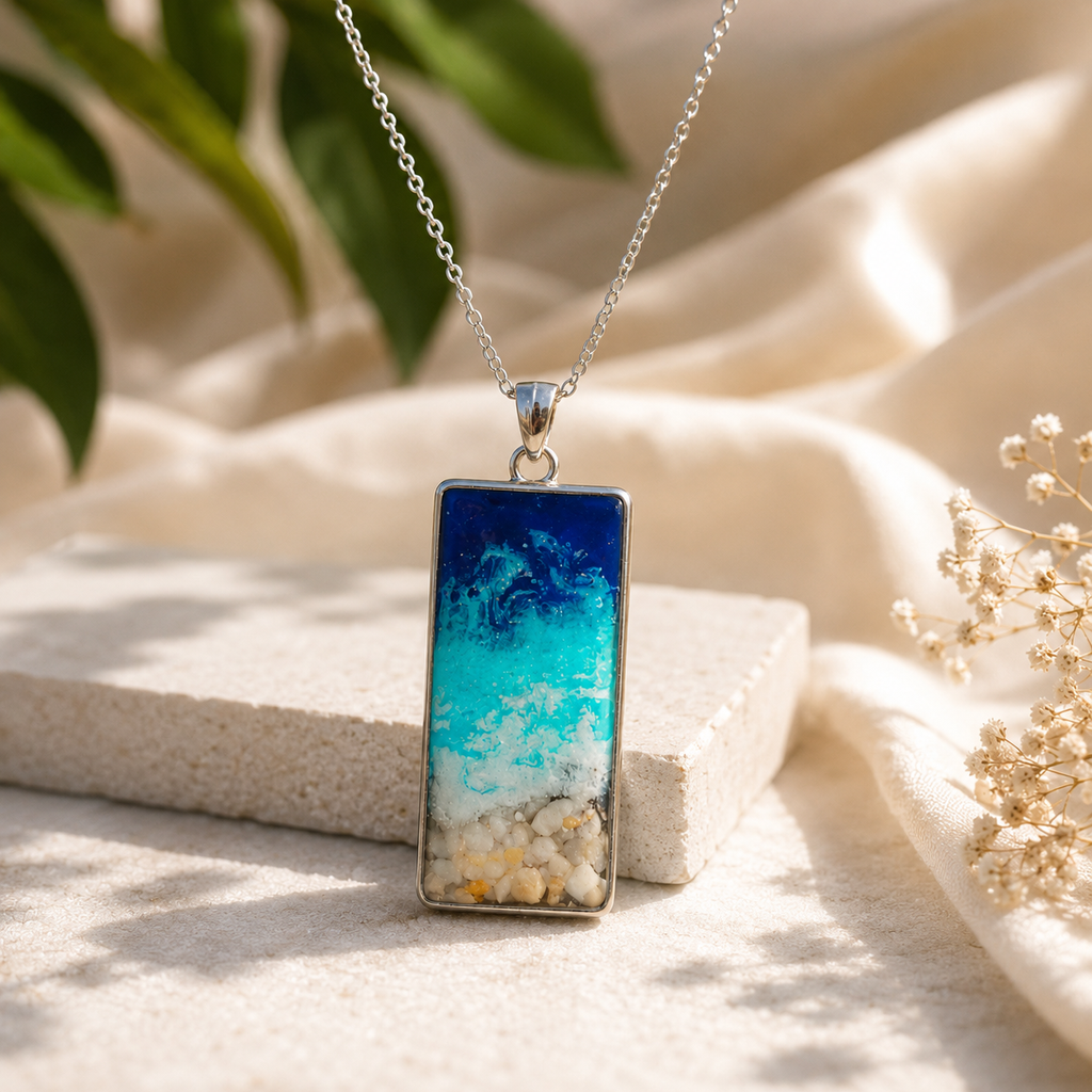 Ocean Wave Resin Pendant Necklace 🌊🐚