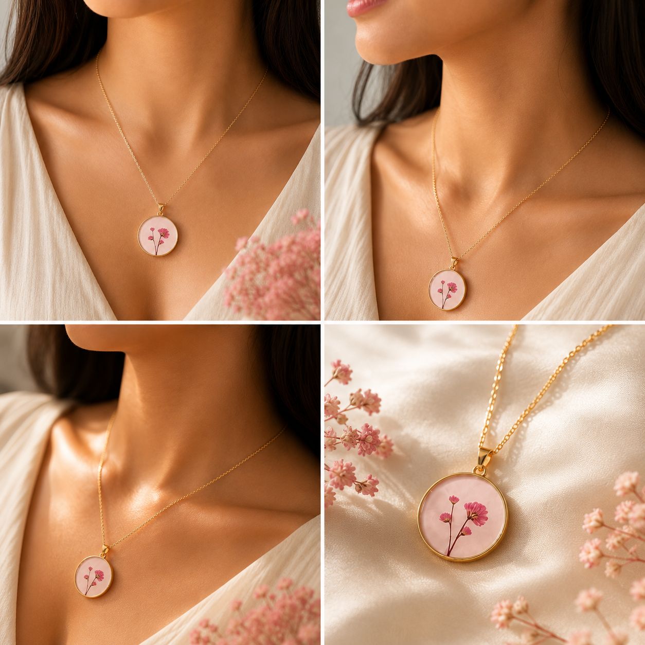 Pink Pressed Flower Pendant Necklace 🌸✨