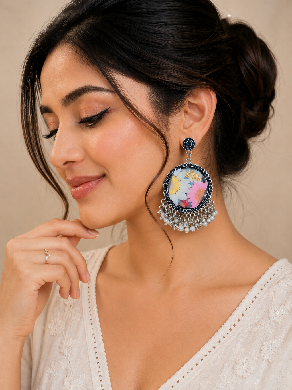 Floral Resin Pearl Fringe Earrings | Handmade Botanical Jewelry 🌸✨